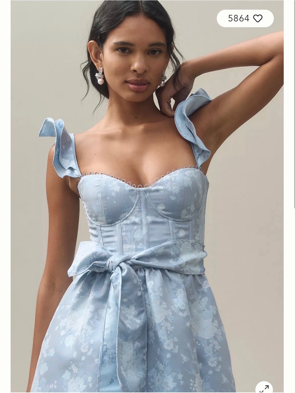 V. Chapman Light Blue Floral Tie-Waist Midi Dress